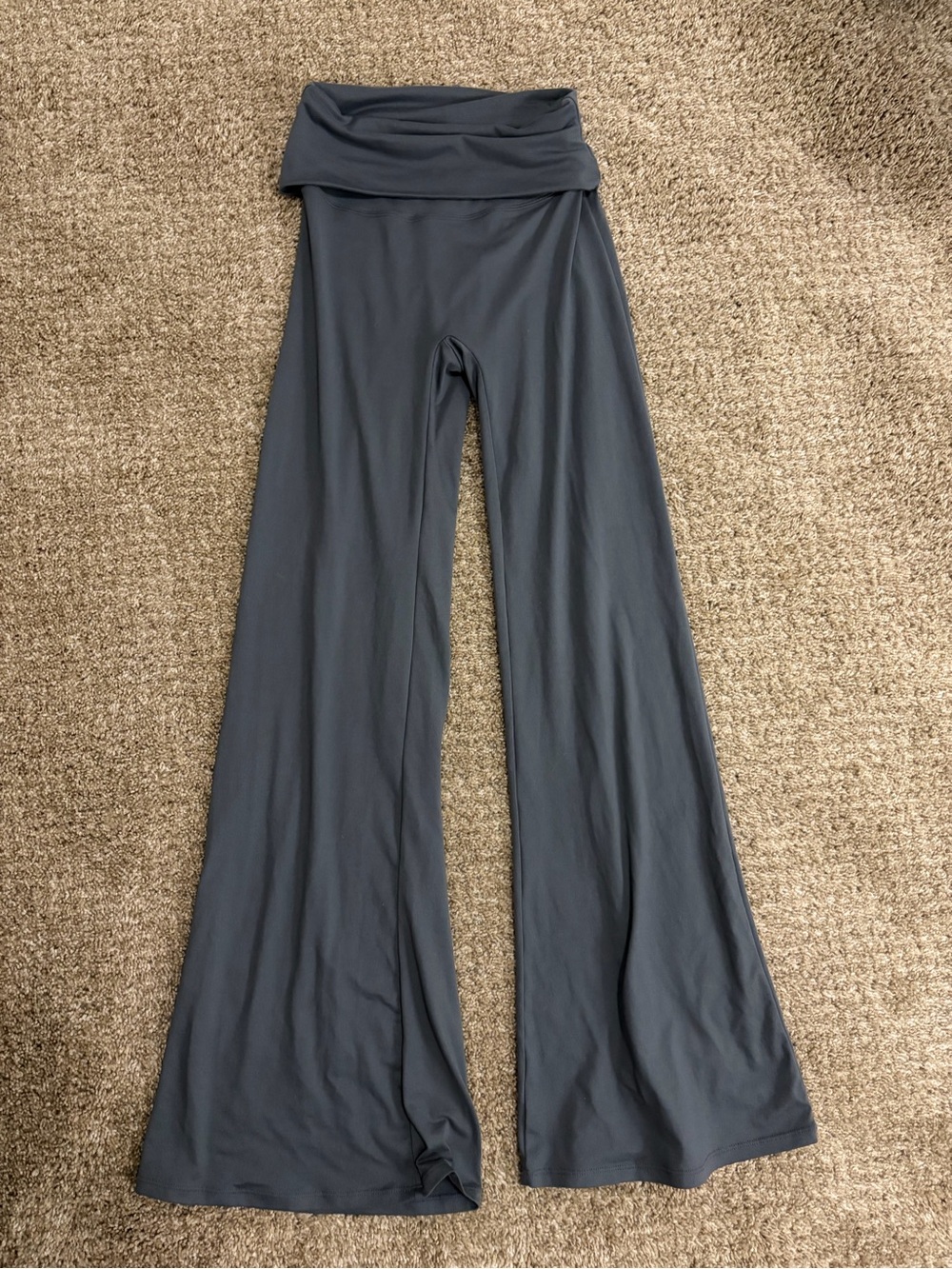 Wide-Leg Fold-Over Waist Pants - Charcoal